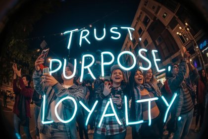 Young Gen Z consumers engaging with authentic brands that build trust and loyalty through modern marketing strategies.