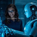 Marketer using AI-powered tools for content creation, copywriting, and data-driven marketing optimization to enhance productivity and creativity.