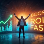 Digital marketer celebrating ROI growth from optimized SEO and PPC strategies in 2025.