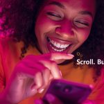 Shopper making quick impulse purchases through a simplified social media checkout experience that blends entertainment and e-commerce.