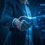 A confident professional surrounded by glowing LinkedIn connection icons, representing effective B2B marketing strategies for networking, branding, and lead generation.