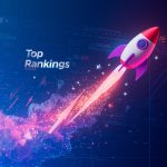 A marketer unlocking a glowing golden Amazon “A” surrounded by charts, ratings, and keywords, symbolizing strategies for achieving top search rankings and higher sales.