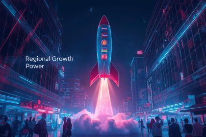 A glowing digital map of Southeast Asia with shopping icons, delivery trucks, and rising charts, symbolizing the region’s booming e-commerce growth and business opportunities.