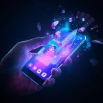 A marketer surrounded by glowing chat bubbles, shopping icons, and engagement symbols, symbolizing how real-time marketing turns conversations into sales.