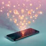 A network of glowing human silhouettes connected by light threads forming digital constellations, symbolizing the rise of online communities and modern connection.