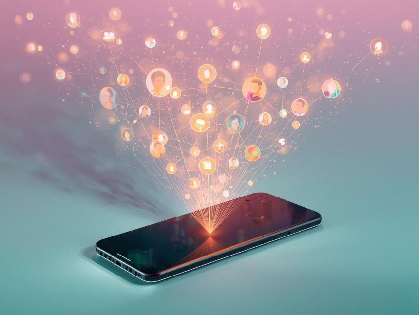 A network of glowing human silhouettes connected by light threads forming digital constellations, symbolizing the rise of online communities and modern connection.