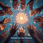 A glowing digital network connecting diverse individuals representing decentralized communities in the Web3 era, symbolizing the shift from traditional advertising to community-driven marketing.