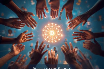 A glowing digital network connecting diverse individuals representing decentralized communities in the Web3 era, symbolizing the shift from traditional advertising to community-driven marketing.