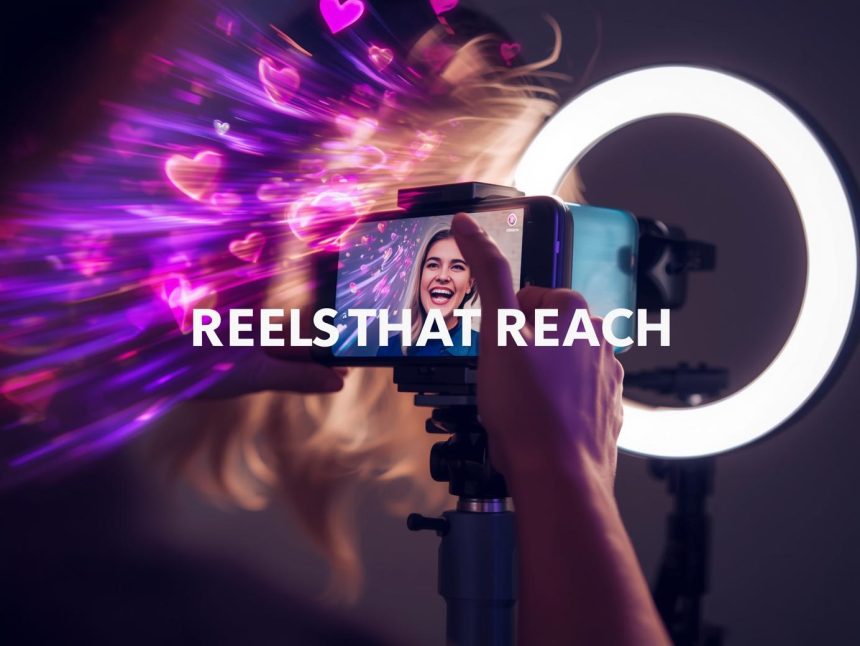 A marketer surrounded by glowing Instagram hearts, comments, and Reels icons, symbolizing how posts, Reels, and ads enhance brand visibility and engagement.