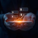 A glowing digital chat bubble transforming into rising graphs and coins, symbolizing how customer conversations drive engagement and business growth.