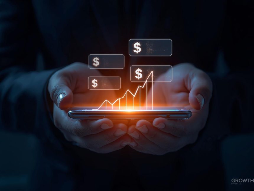 A glowing digital chat bubble transforming into rising graphs and coins, symbolizing how customer conversations drive engagement and business growth.