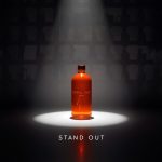 A marketer standing proudly before a glowing neon brand logo surrounded by hearts, stars, and icons, symbolizing memorable branding and customer loyalty.