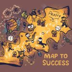 A marketer creating a glowing digital map connecting customer touchpoints from awareness to loyalty, symbolizing customer journey mapping for growth and profitability.