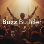 A confident marketer standing before a blank billboard that glows with hearts and share icons, symbolizing organic buzz built through consistency and genuine connection instead of paid ads.