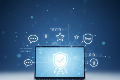 A digital marketer connecting glowing chain links between websites on holographic screens, symbolizing off-page SEO strategies that boost authority and online success.