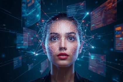 A digital marketer surrounded by glowing icons representing social media, email, and ads connecting into one central light, symbolizing cross-channel marketing integration in 2025.