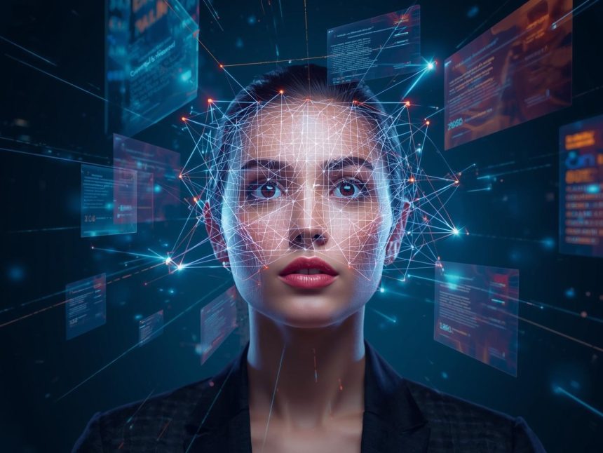 A digital marketer surrounded by glowing icons representing social media, email, and ads connecting into one central light, symbolizing cross-channel marketing integration in 2025.