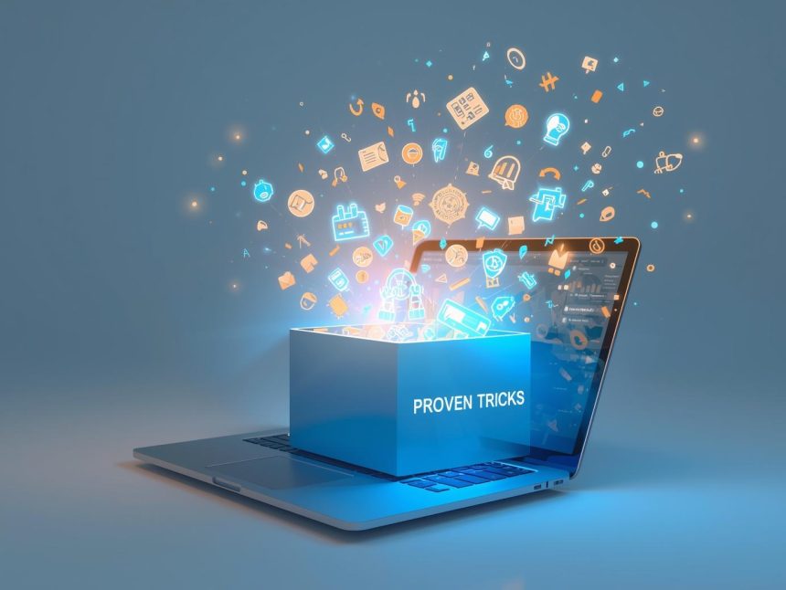 A glowing rocket made of shopping carts and coins launching from a laptop screen with rising analytics, symbolizing explosive e-commerce growth through traffic and sales optimization.