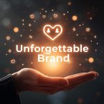 A confident professional standing in a glowing spotlight surrounded by floating social media icons, symbolizing strong digital presence and brand memorability.