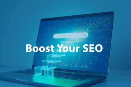 Visual of a marketer celebrating improved website rankings on Google using modern SEO strategies.