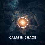 A calm professional holding a glowing umbrella made of digital light while online headlines and social media comments swirl around, symbolizing reputation management and resilience.