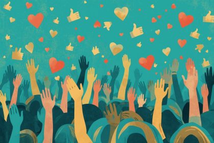 A glowing digital crowd connected by light beams forming a global network, symbolizing people power and community-driven marketing in the digital age.