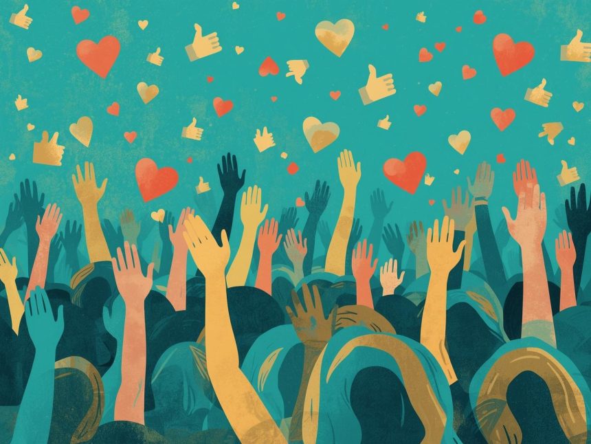 A glowing digital crowd connected by light beams forming a global network, symbolizing people power and community-driven marketing in the digital age.