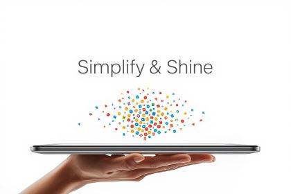 A marketer surrounded by glowing, colorful infographic charts and icons, representing how infographics make complex information simple and engaging.