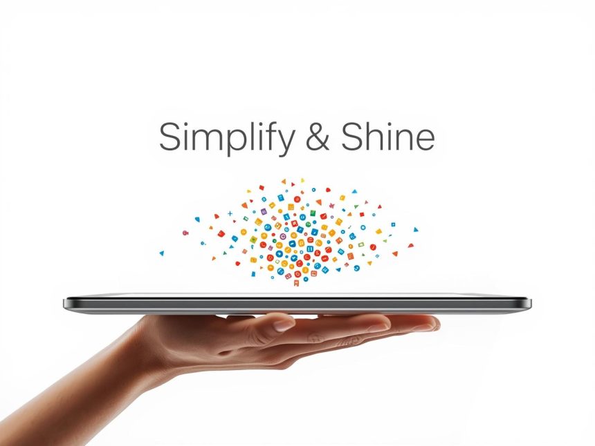 A marketer surrounded by glowing, colorful infographic charts and icons, representing how infographics make complex information simple and engaging.