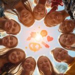 A diverse group of smiling people connected by glowing chat icons, symbolizing the power and appeal of online groups in today’s digital world.