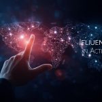 A confident business leader standing on a glowing digital city skyline, symbolizing vision, authority, and influence through thought leadership.