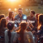 A diverse group of connected people surrounded by glowing digital lines symbolizing thriving online communities and the power of collective marketing in 2025.