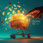 A marketer editing a glowing product listing on a digital screen surrounded by stars and likes, symbolizing optimization techniques that increase e-commerce sales.