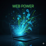 A web developer working on a holographic website structure with glowing icons of code, sitemaps, and gears, symbolizing how technical SEO boosts website performance.