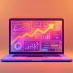 A marketer unlocking a glowing Google Analytics dashboard filled with charts and rising metrics, symbolizing data-driven discovery and website growth insights.