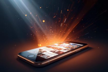 A marketer reviews glowing customer posts displayed as holographic screens, symbolizing how authentic user-generated content strengthens brand trust and engagement.