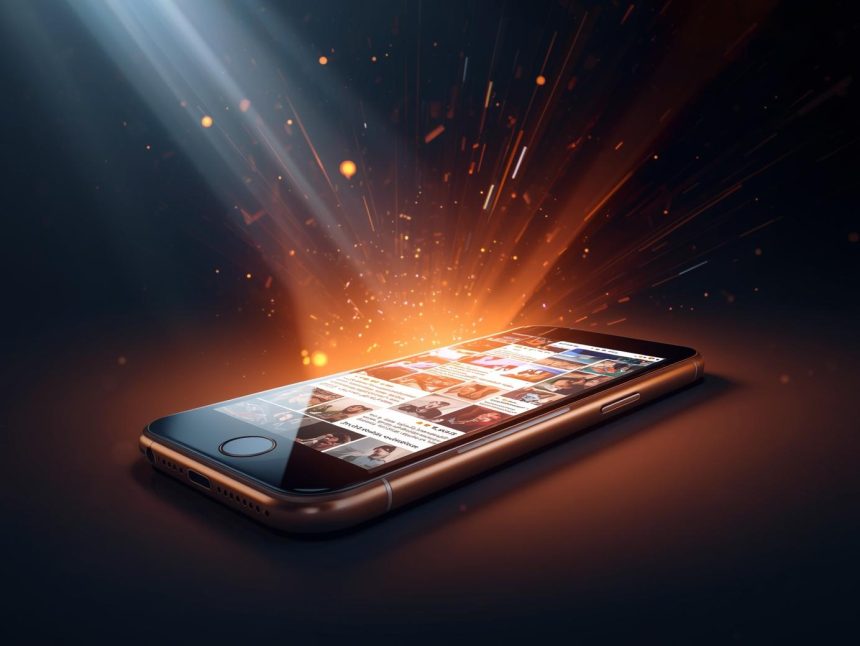 A marketer reviews glowing customer posts displayed as holographic screens, symbolizing how authentic user-generated content strengthens brand trust and engagement.