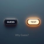 A marketer comparing two glowing screens labeled A and B, showing different results, symbolizing the power of A/B testing in optimizing marketing performance.