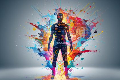 A glowing 3D brand logo surrounded by motion and light, symbolizing how dynamic visuals create emotional, living brand experiences in digital marketing.