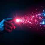 A person clicking a glowing button as waves of engagement icons explode outward, symbolizing how interactive effects drive audience action in digital marketing.