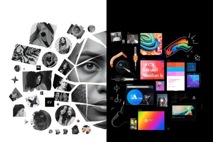 A glowing brand logo surrounded by consistent visuals across digital platforms, symbolizing cohesive identity and trust-building in digital marketing.