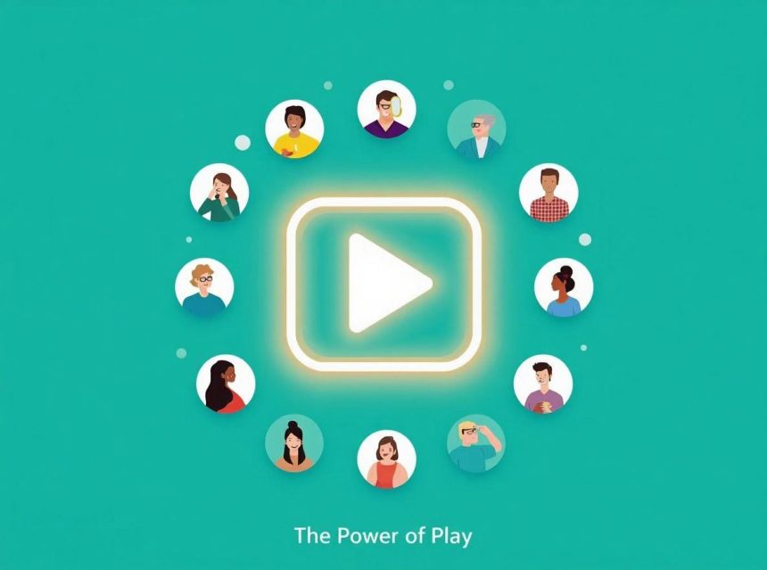 A marketer interacting with a glowing ad filled with polls and sliders, symbolizing engagement-driven marketing in 2025.