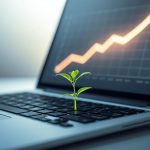 A marketer clicks a glowing green “Eco Campaign” button on a laptop, symbolizing how digital marketing supports sustainability and environmental action.