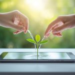 Two marketers connect glowing puzzle pieces forming a rising marketing graph, symbolizing the power of collaboration and smart growth through co-marketing.