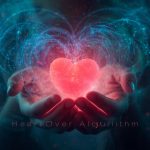 A person holding a glowing red heart surrounded by digital code, symbolizing human emotion triumphing over automation in marketing.