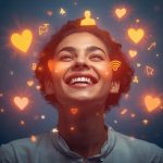 A marketer reaches toward a glowing screen filled with interactive elements like polls, chats, and sliders, symbolizing how digital marketing hooks audiences through engagement.