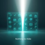 A marketer holding a glowing crystal sphere showing connected customers inside, symbolizing transparency and open communication in digital marketing.