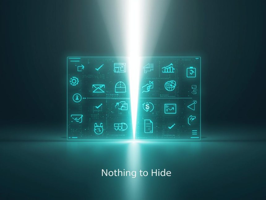 A marketer holding a glowing crystal sphere showing connected customers inside, symbolizing transparency and open communication in digital marketing.