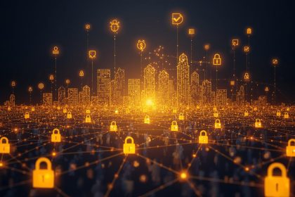 A human and AI hand reaching toward a glowing “Allow” button on a digital consent screen, symbolizing trust and permission in marketing.