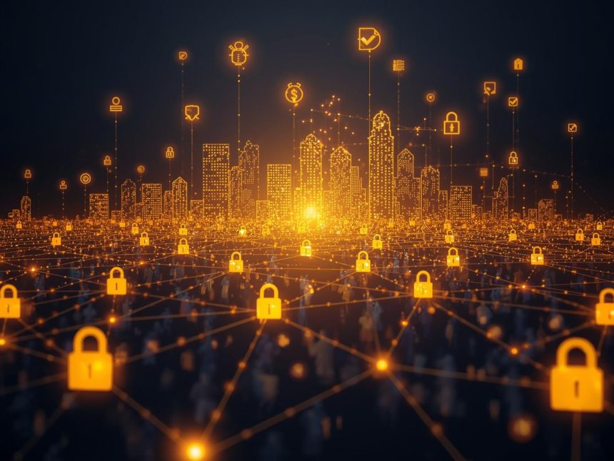 A human and AI hand reaching toward a glowing “Allow” button on a digital consent screen, symbolizing trust and permission in marketing.